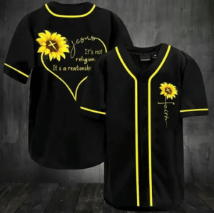 Jesus Sunflower It's Not a Religion It's a Relationship Baseball Tee Jersey Shirts 3D - Gift Men Women