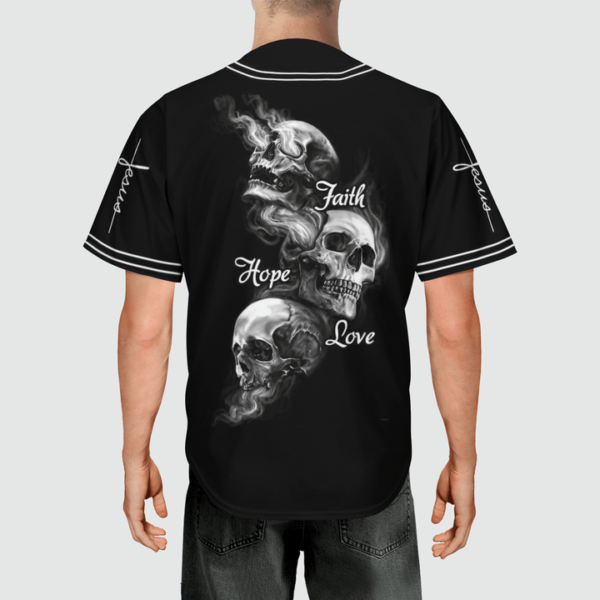 Jesus Skull Faith Hope Love Baseball Tee Jersey Shirt Printed 3D – Gift Men Women