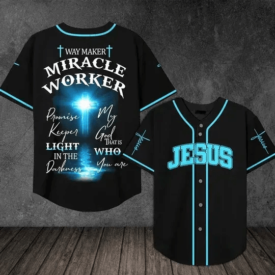 Jesus way maker promise keeper light in the darkness Baseball Tee Jersey Shirt Printed 3D – Gift Men Women Jesus way maker promise keeper light in the darkness Baseball Tee Jersey Shirt Printed 3D – Gift Men Women