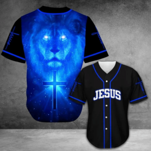 Amazing Jesus Lion Ling Blue Black Baseball Tee Jersey Shirt Printed 3D - Gift Men Women