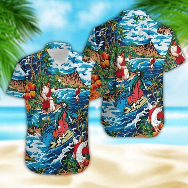 Jesus Surfing On Island Hawaiian Shirts Aloha Hawaii Shirt Aloha Shirt For Summer  – Gift Men Women Days