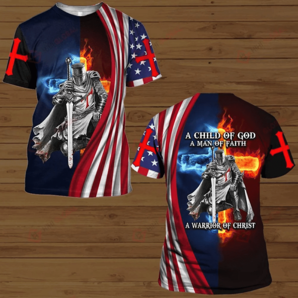 A Child Of God American Flag Fire Knight Jesus Christian Hawaiian Shirts  – Gift Men Women Days