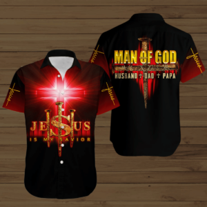 Man of God Husband Dad Papa Jesus is my savior Short Sleeve Hawaiian Shirt  - Gift Men Women Days