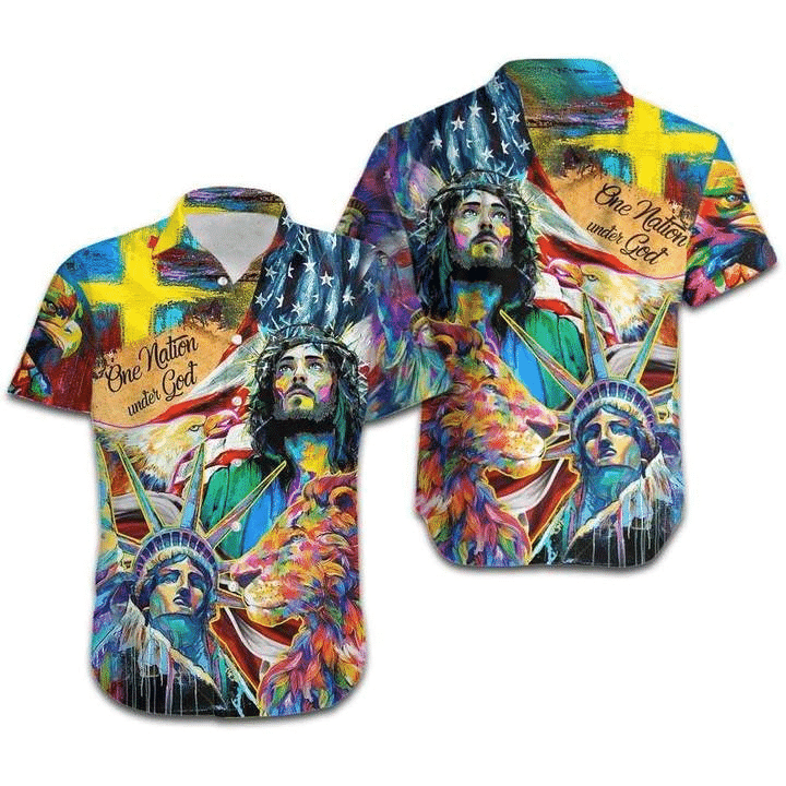 Jesus Lion One Nation Under God Red Hawaiian Shirt – Gift Men Women Days Jesus Lion One Nation Under God Red Hawaiian Shirt – Gift Men Women Days
