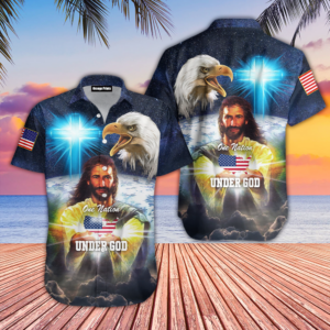 One Nation Under God Jesus And Eagle Hawaiian Shirts  - Gift Men Women Days