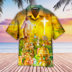 Jesus Christ With Easter Bunny Aloha Hawaiian Shirts  - Gift Men Women Days