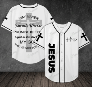 B&W Jesus way maker promise keeper light in the darkness Baseball Tee Jersey Shirt Printed 3D - Gift Men Women