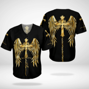 Golden Faith Cross Wings Jesus Christian Baseball Jersey - Gift Men Women