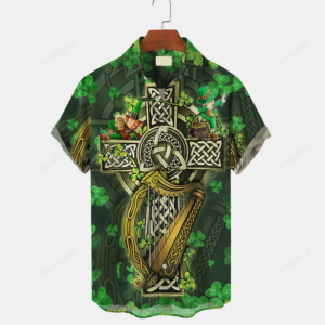 St. Patrick's Men's Hawaiian Shirts Viking Jesus Cross Art Stretch Aloha Shirts