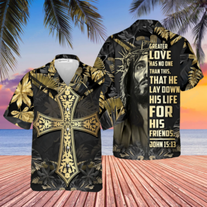 Jesus Hawaiian Shirts For Men, Jesus He Lay Down His Life For His Friends Casual Short Sleeve Jesus Shirt Men