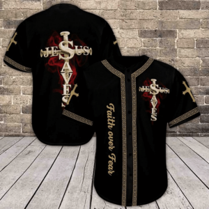 Holiday Jesus Faith Over Fear Baseball Tee Jersey Shirt Printed 3D - Gift Men Women