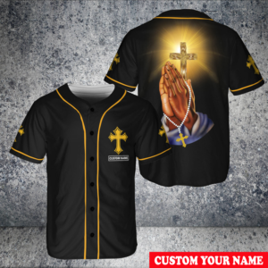 Custom Jesus Baseball Jersey - Cross & Pray Gift for Christians - Strengthens Me