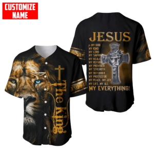 Custom Personalized Jesus Baseball Jersey - Cross & Lion Design - Perfect Gift for Christians - My God My King Apparel