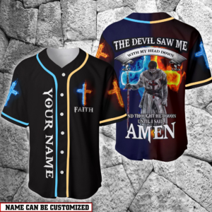 Custom Jesus Baseball Jersey – Cross Flame Design for Christians – Knight I Said Amen Gift