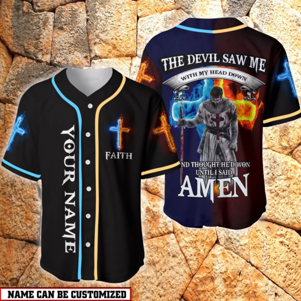 Custom Jesus Baseball Jersey – Cross Flame Design for Christians – Knight I Said Amen Gift