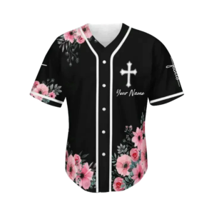 Customized Jesus Baseball Jersey - Faithful Cross & God Flower Design - Perfect Gift for Christians 1