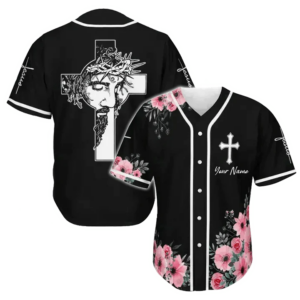 Customized Jesus Baseball Jersey - Faithful Cross & God Flower Design - Perfect Gift for Christians 3