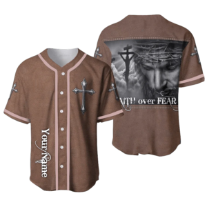 Custom Jesus Baseball Jersey - Faith Over Fear Gift for Christians - Personalized Cross & Christ Baseball Shirt 1
