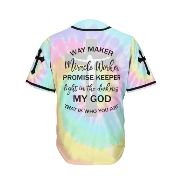 Custom Jesus Baseball Jersey – Colorful Cross Design – Ideal Gift for Christians – Way Maker Miracle Worker