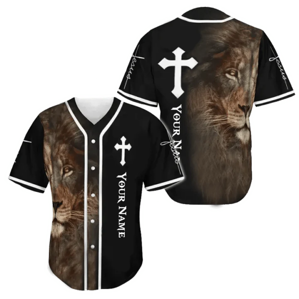 Custom Printed Jesus Baseball Jersey – Unique Cross & Lion Design – Perfect Gift for Christian Men and Women