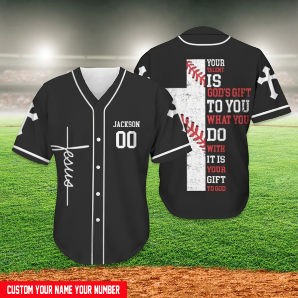 Custom Personalized Jesus Baseball Jersey – Cross Design – Gift for Christians – Your Talent is God s Gift