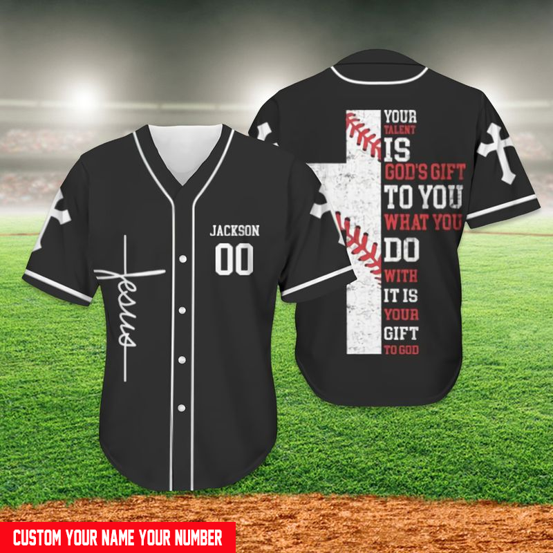 Custom Personalized Jesus Baseball Jersey – Cross Design – Gift for Christians – Your Talent is God s Gift Custom Personalized Jesus Baseball Jersey – Cross Design – Gift for Christians – Your Talent is God s Gift