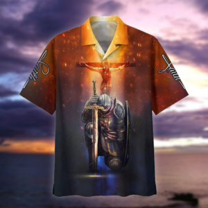Jesus Hawaiian Shirt Kneeling Knight Faith Jesus Cross Hawaii Shirt Jesus Aloha Shirt 2025