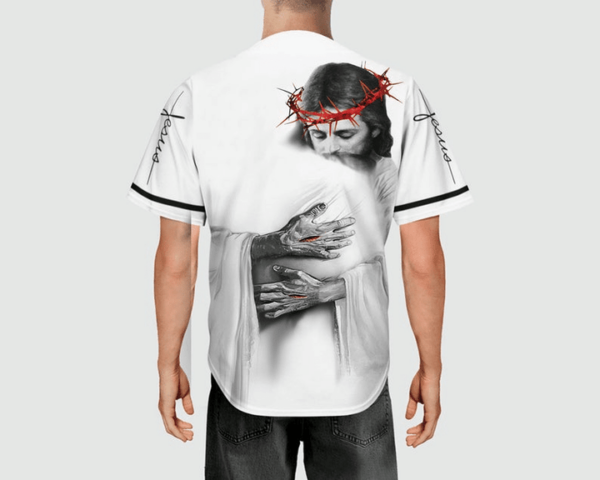Jesus’s Hug White Black Baseball Jersey For God – Gift Men Women