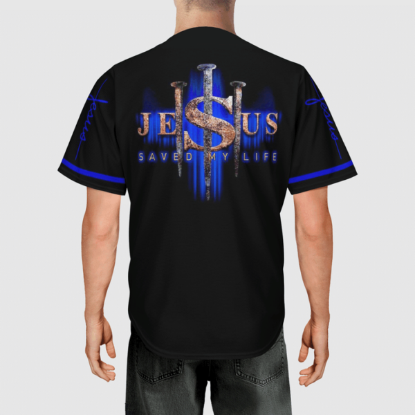 Jesus Saved My Life Black Blue Baseball Jersey For God – Gift Men Women