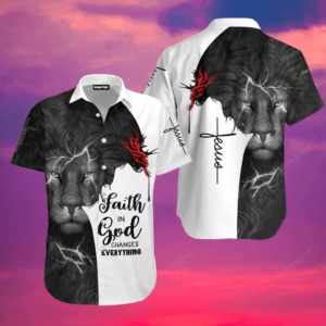 Lion Jesus Hawaiian Shirt, Faith in god Hawaiian Shirt