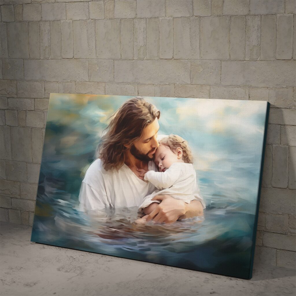 Jesus Holding A Baby Protection of God Poster and Canvas Jesus Holding A Baby Protection of God Poster and Canvas