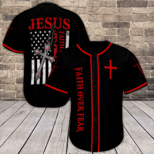 Holiday Jesus Faith Over Fear Baseball Tee Jersey Shirt Printed 3D - Gift Men Women