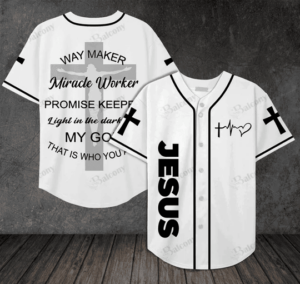 B&W Jesus way maker promise keeper light in the darkness Baseball Jersey - Gift Men Women