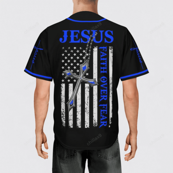 Jesus Faith over fear black the blue Baseball Jersey – Gift Men Women