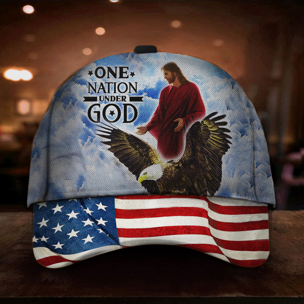 Jesus American Flag One Nation Under Flag 3D Hat Unique Patriotic Christian Merchandise_ Jesus American Flag One Nation Under Flag 3D Hat Unique Patriotic Christian Merchandise_