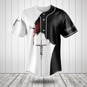 Custom Text Jesus Because Of Him Heaven Knows My Name Baseball Jersey Shirt - Gift Men Women