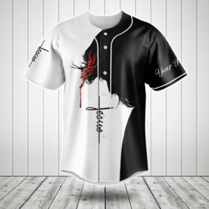 Custom Text Jesus Because Of Him Heaven Knows My Name Baseball Jersey Shirt - Gift Men Women