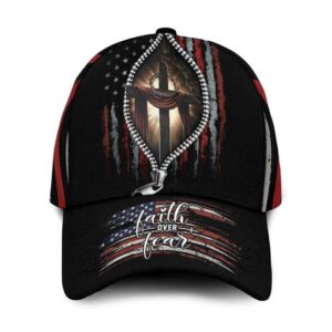 Faith Over Fear: Personalized Custom Name American Flag Cap for Jesus Hat