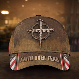 Faith Over Fear USA Flag Hat: Jesus Saves Vintage Christian Gift for Men - Classic Cap