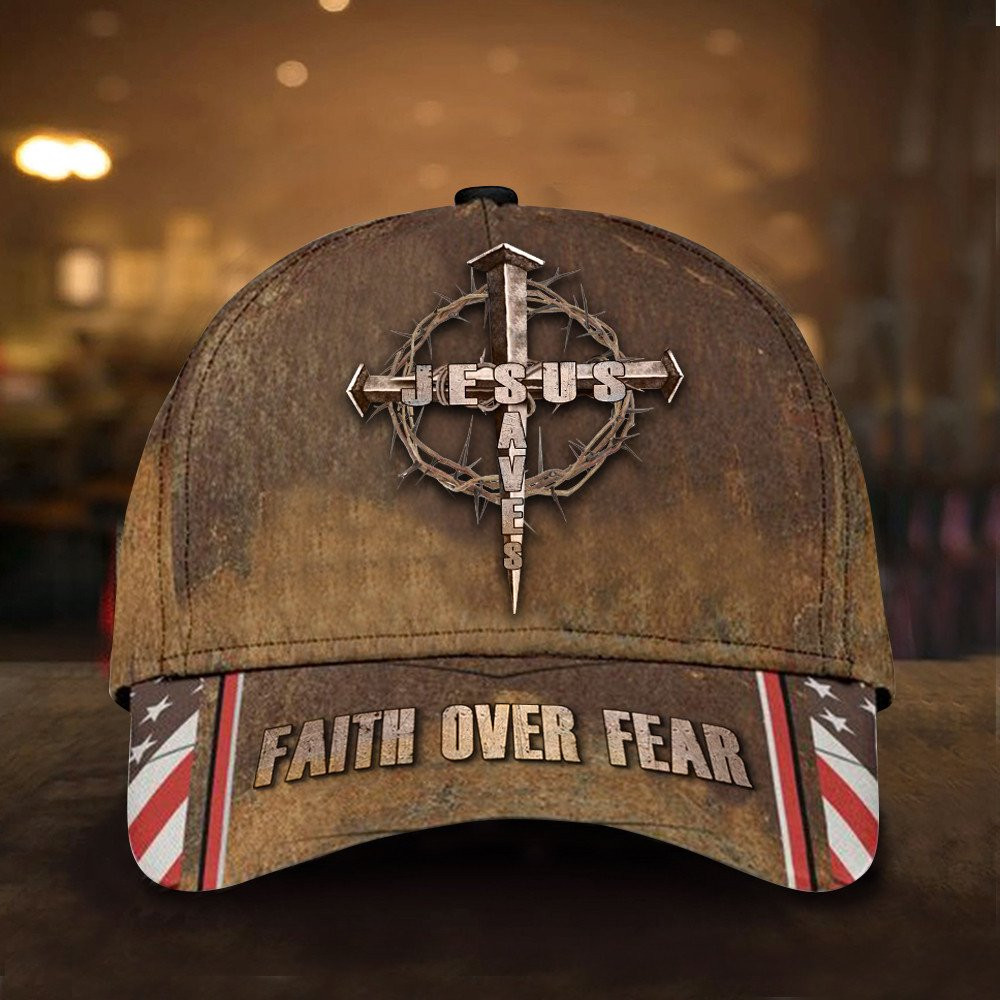 Faith Over Fear USA Flag Hat: Jesus Saves Vintage Christian Gift for Men – Classic Cap Faith Over Fear USA Flag Hat: Jesus Saves Vintage Christian Gift for Men – Classic Cap