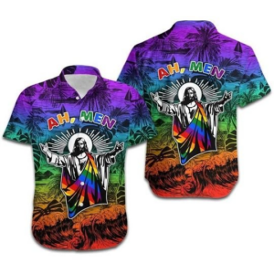 Ah Men Funny Jesus LGBT Pride Aloha Hawaiian Shirt - LGBTQIA2S+ Design