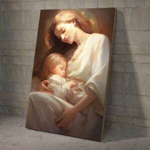 Virgin Mary and Jesus Sleeping Child Wall Art, Catholic Nativity Poster and Canvas, Christian Wall Art