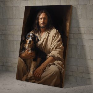 Jesus Holding The Dog, Love Of Jesus Wall Art Poster And Canvas