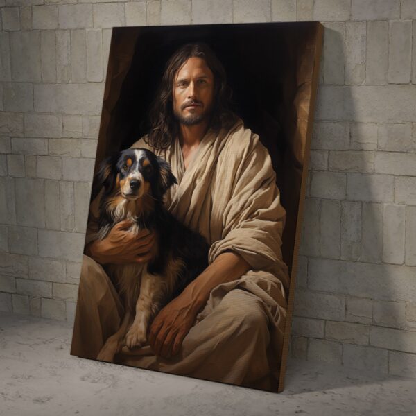 Jesus Holding The Dog, Love Of Jesus Wall Art Poster And Canvas