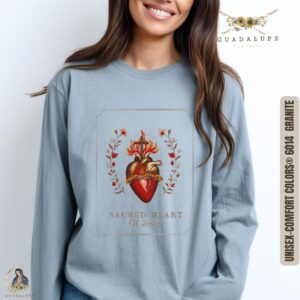 Vintage Sacred Heart of Jesus Long Sleeve T-Shirt: Unisex Catholic Gift Folk Art Faith Shirt - Christmas
