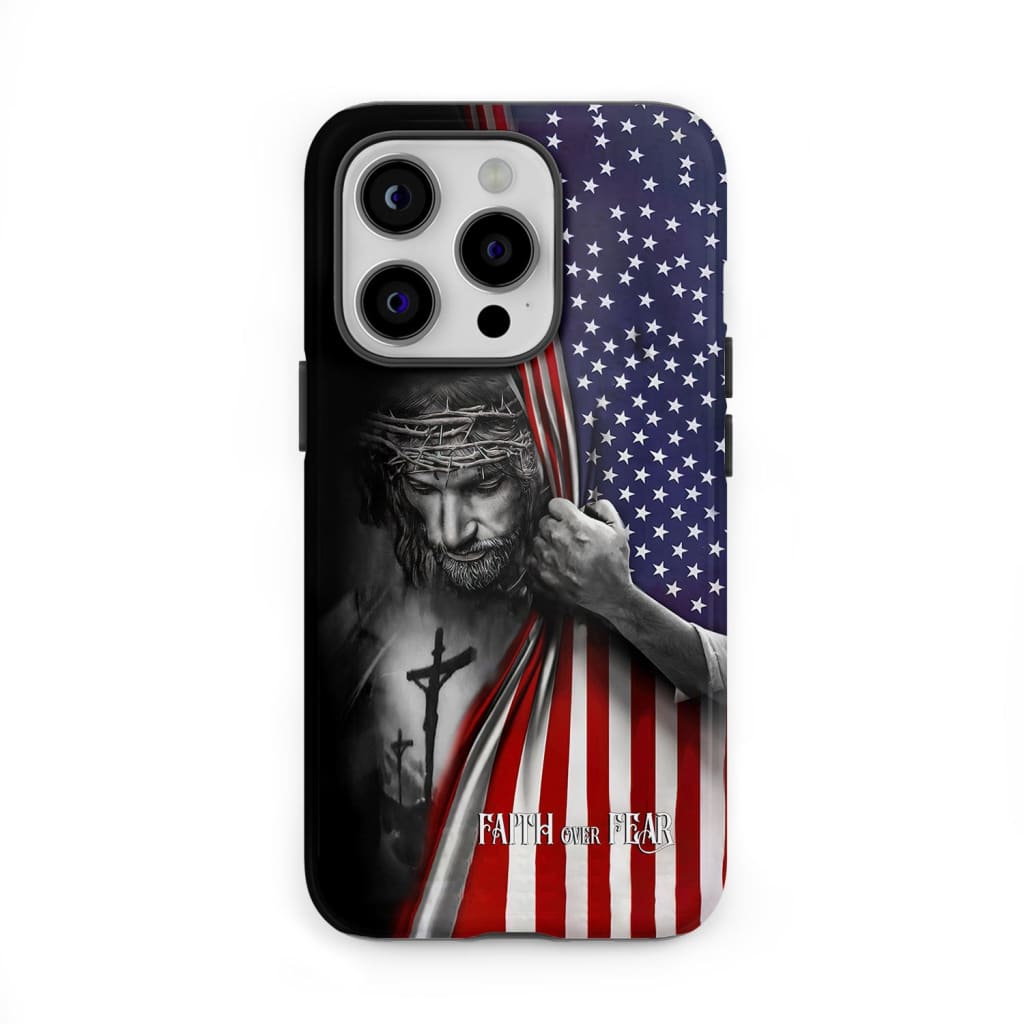 Patriotic Christian Phone Cases: Faith Over Fear Jesus Christ American Flag Phone Case Patriotic Christian Phone Cases: Faith Over Fear Jesus Christ American Flag Phone Case