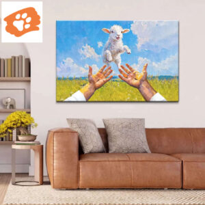 A Lamb Jumps Into Jesus' Arms Christian Wall Art Canvas