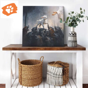 A Lost Lamb Walking Over Wolves To Get To Jesus Wall Art Canvas