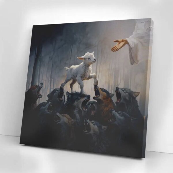 A Lost Lamb Walking Over Wolves To Get To Jesus Wall Art Canvas
