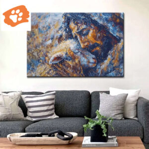 Abstract Painting of Jesus and Lost Lamb Wall Art Canvas